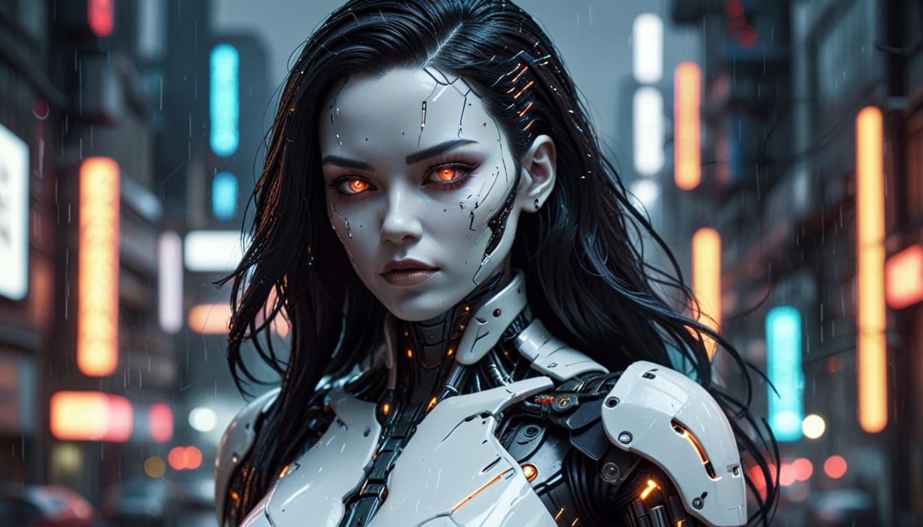 Cyberpunk Android Pinup: Hyper-Realistic Digital Art