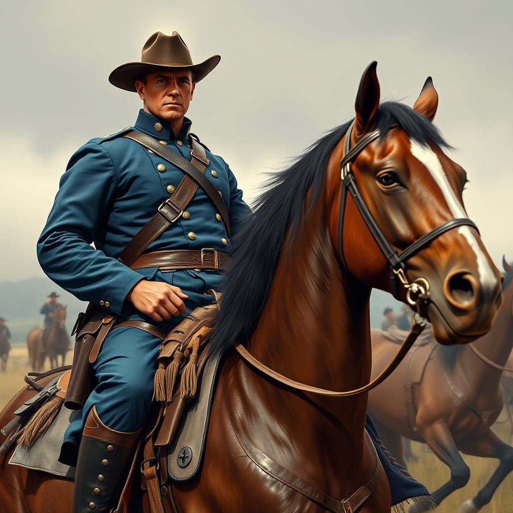 American Civil War Messenger on Horseback in Blue Uniform