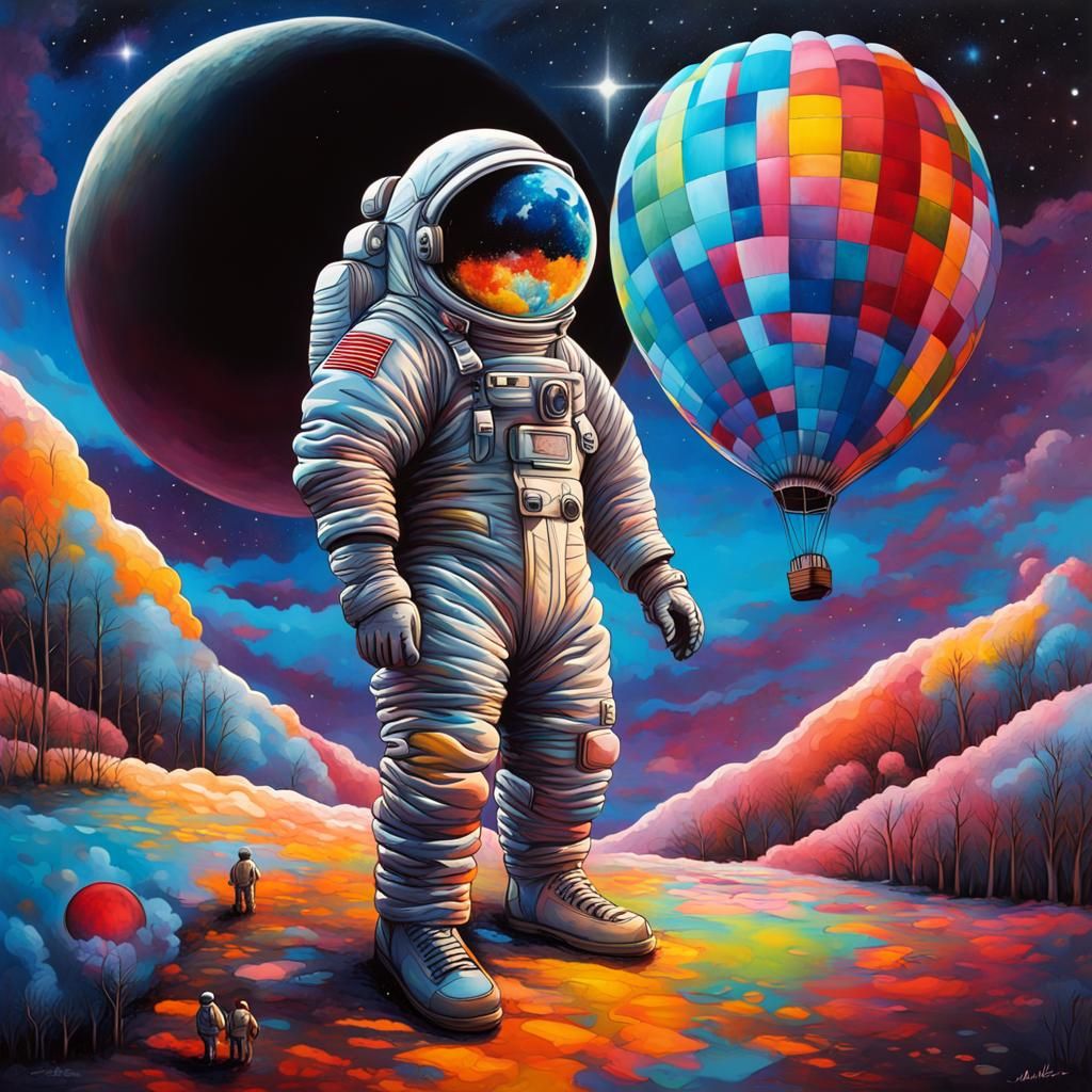 Astronaut on Miniature Planet in Graffiti Art Style