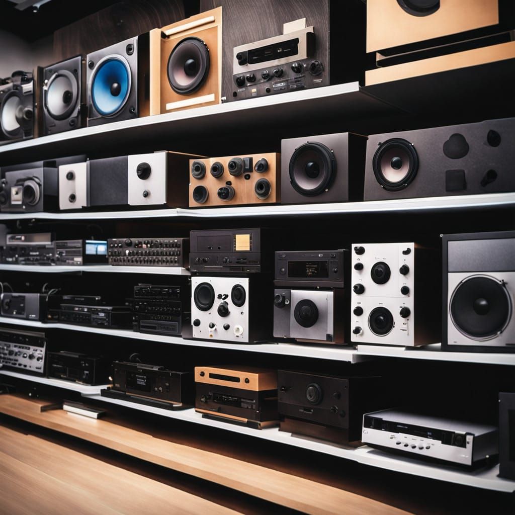 Vintage Stereo Equipment on Display in a Store