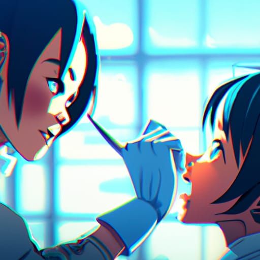 Dentist Drilling Girl's Teeth in Studio Ghibli Style