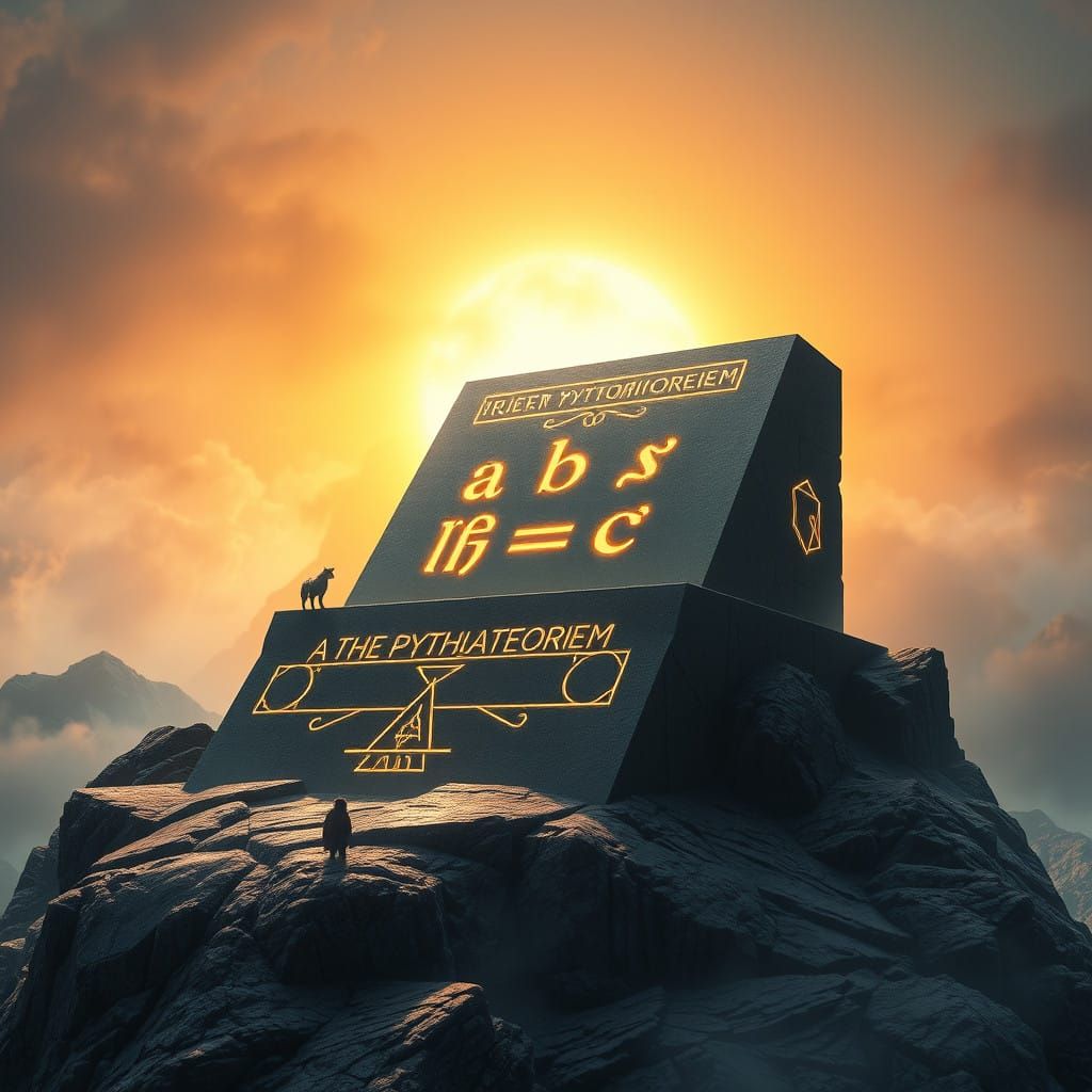 Ancient Wisdom on a Dreamlike Pedestal in a Mystical Realm