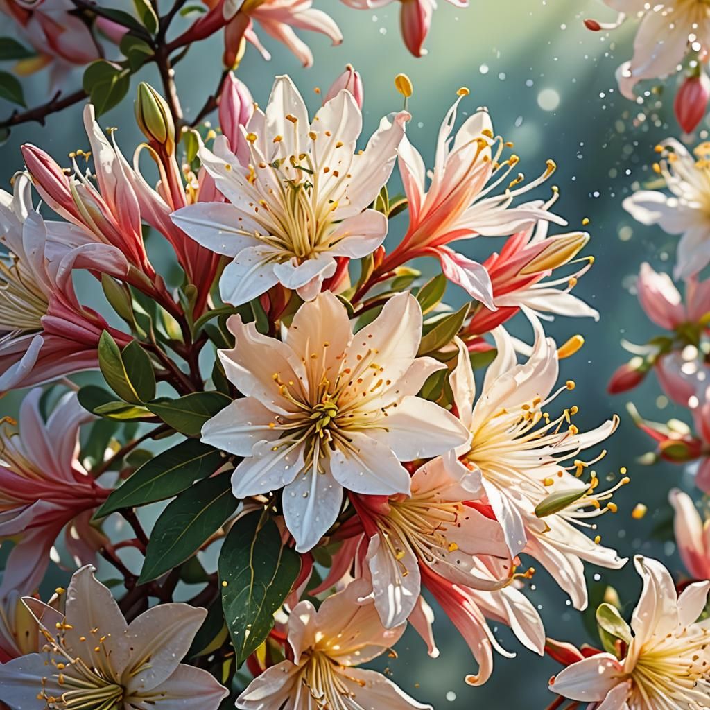 Hyperrealistic Honeysuckle Blossom in Sunshine