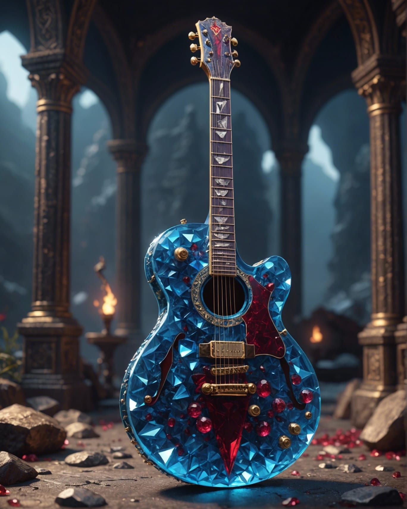 Crystal Ruby Guitar: Detailed Matte Painting