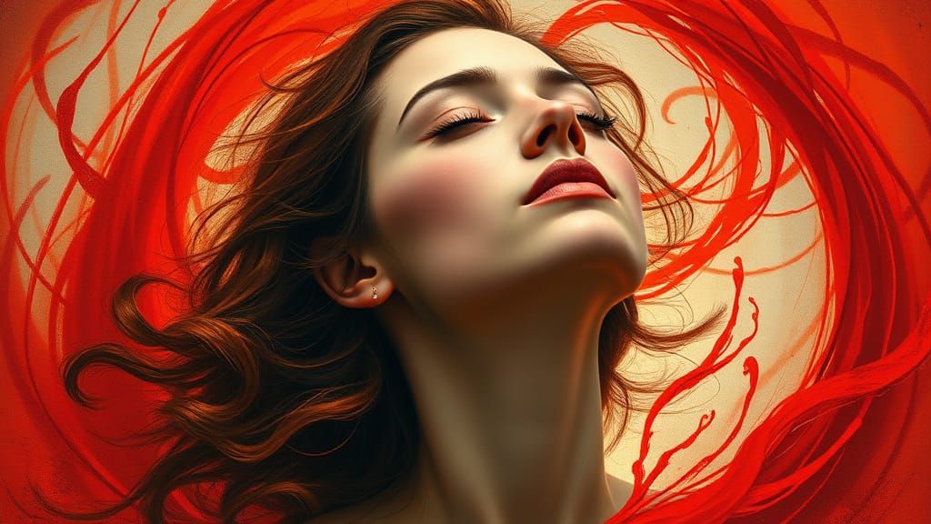 Ethereal Red Vortex Captures Bittersweet Longing