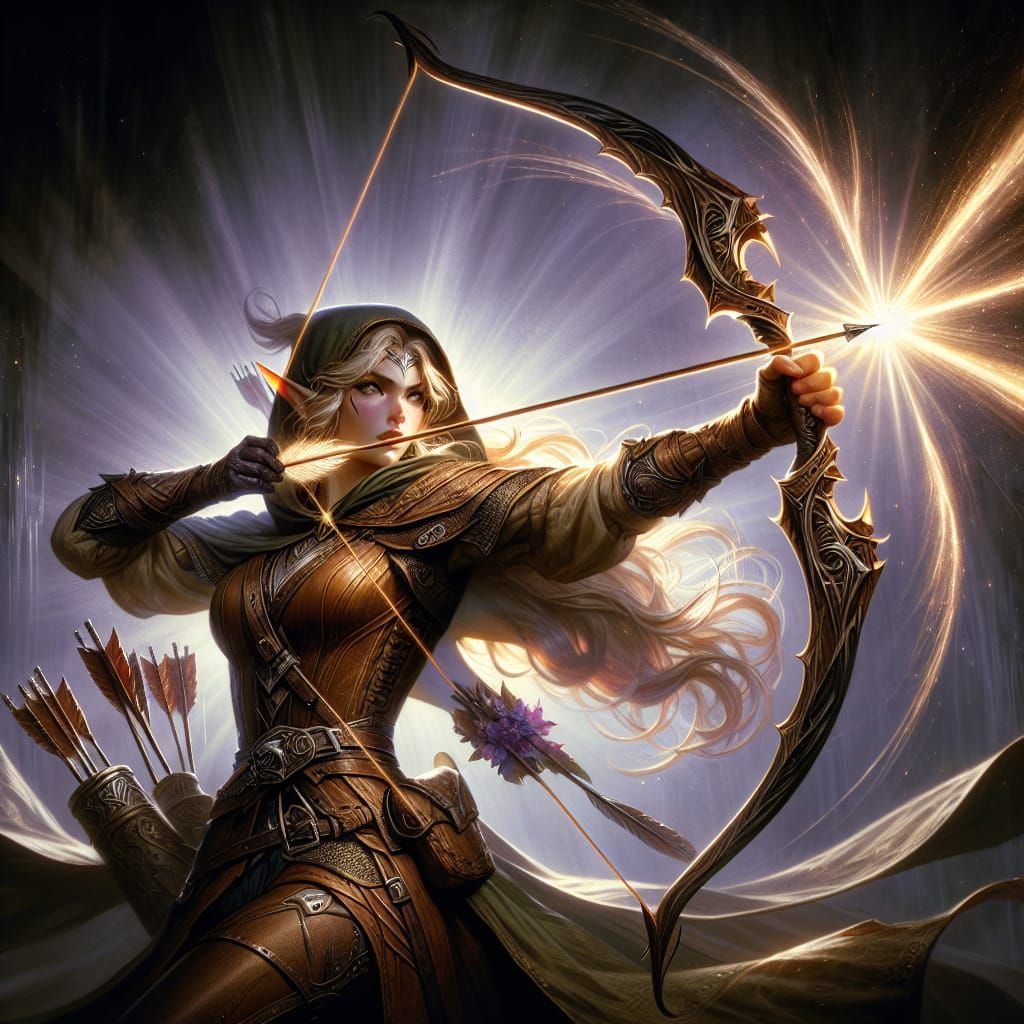 Air Genasi Huntress with Enchanted Elven Bow