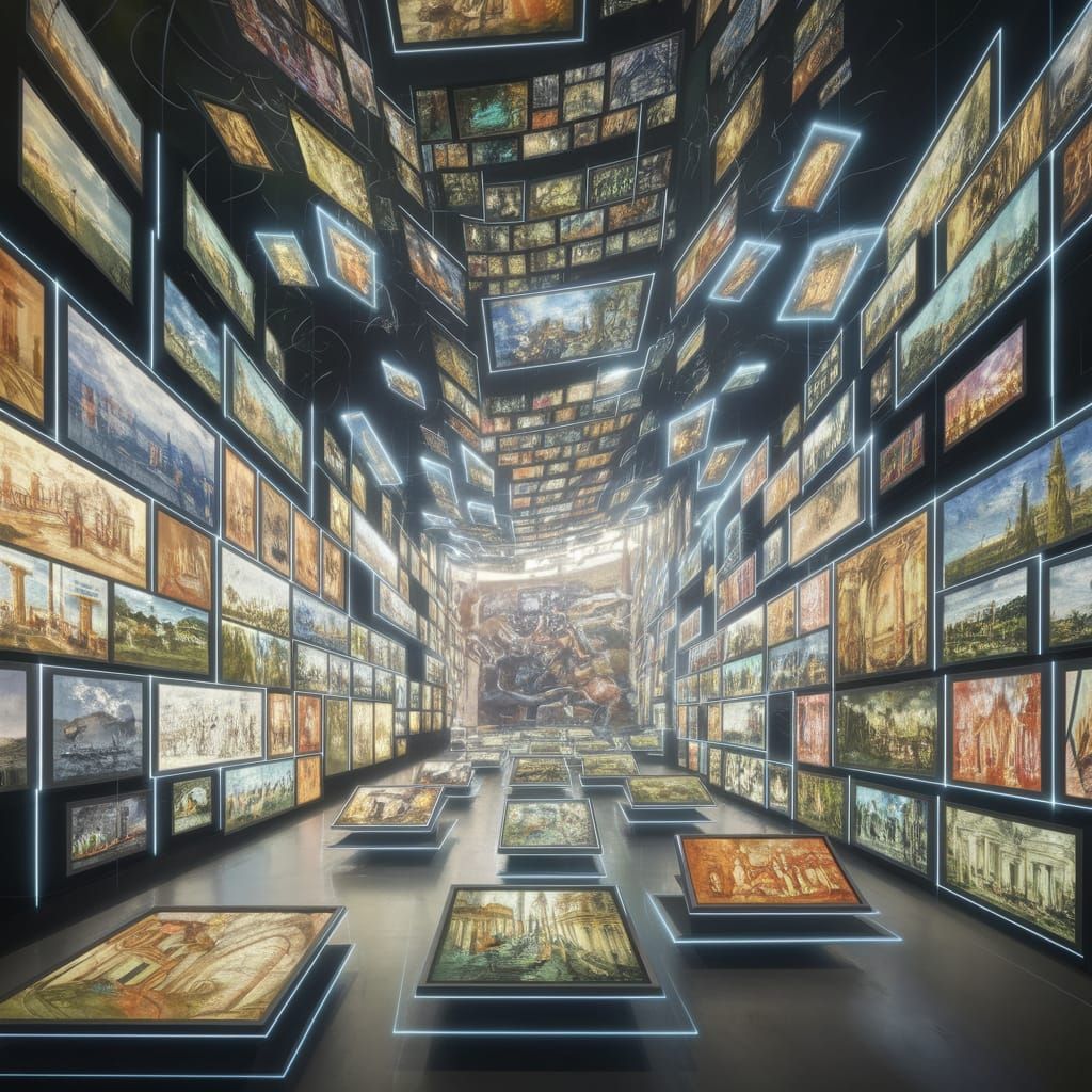 Futuristic Art Museum with Holographic Miniature Masterpiece...