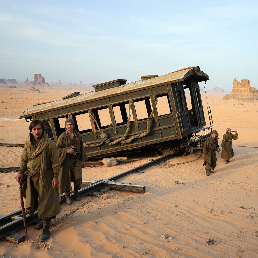 Abandoned Land Train in a Haunting Desert Landscape