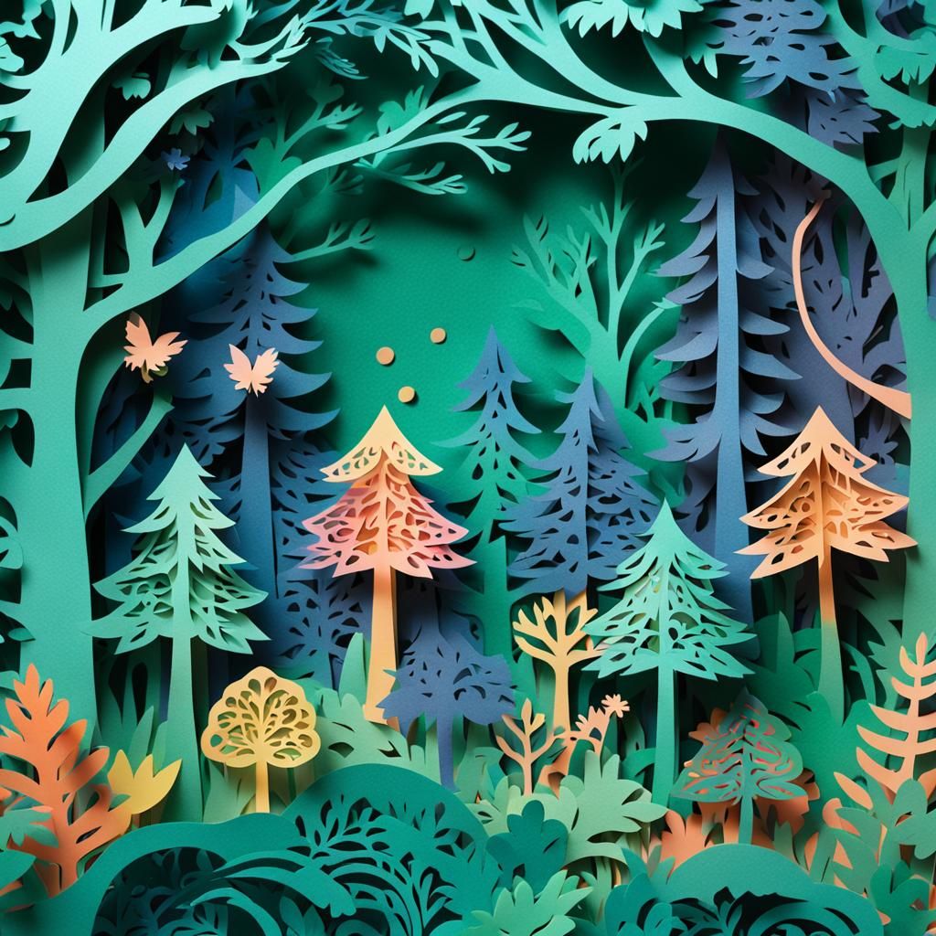 Colorful Kirigami Design of a Magical Forest