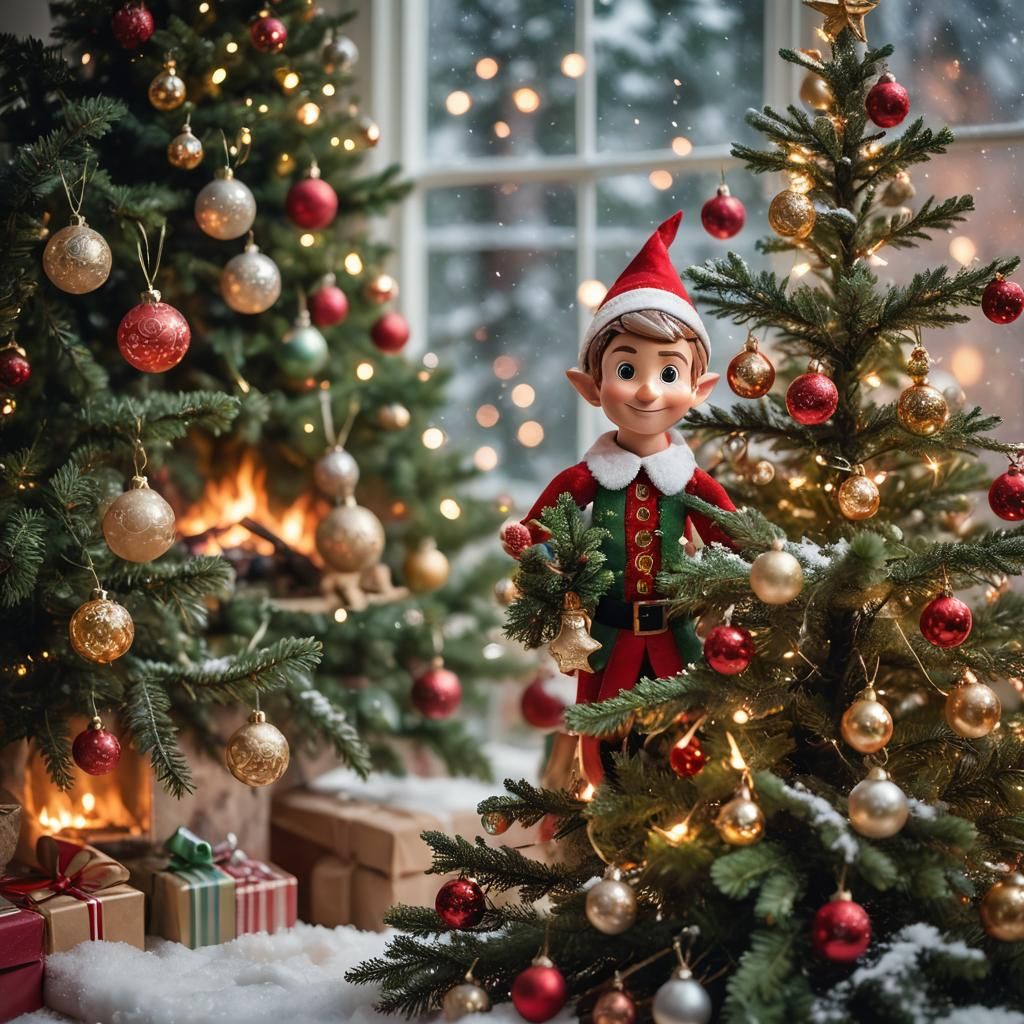 Festive Christmas Portrait with Elf on the Shelf