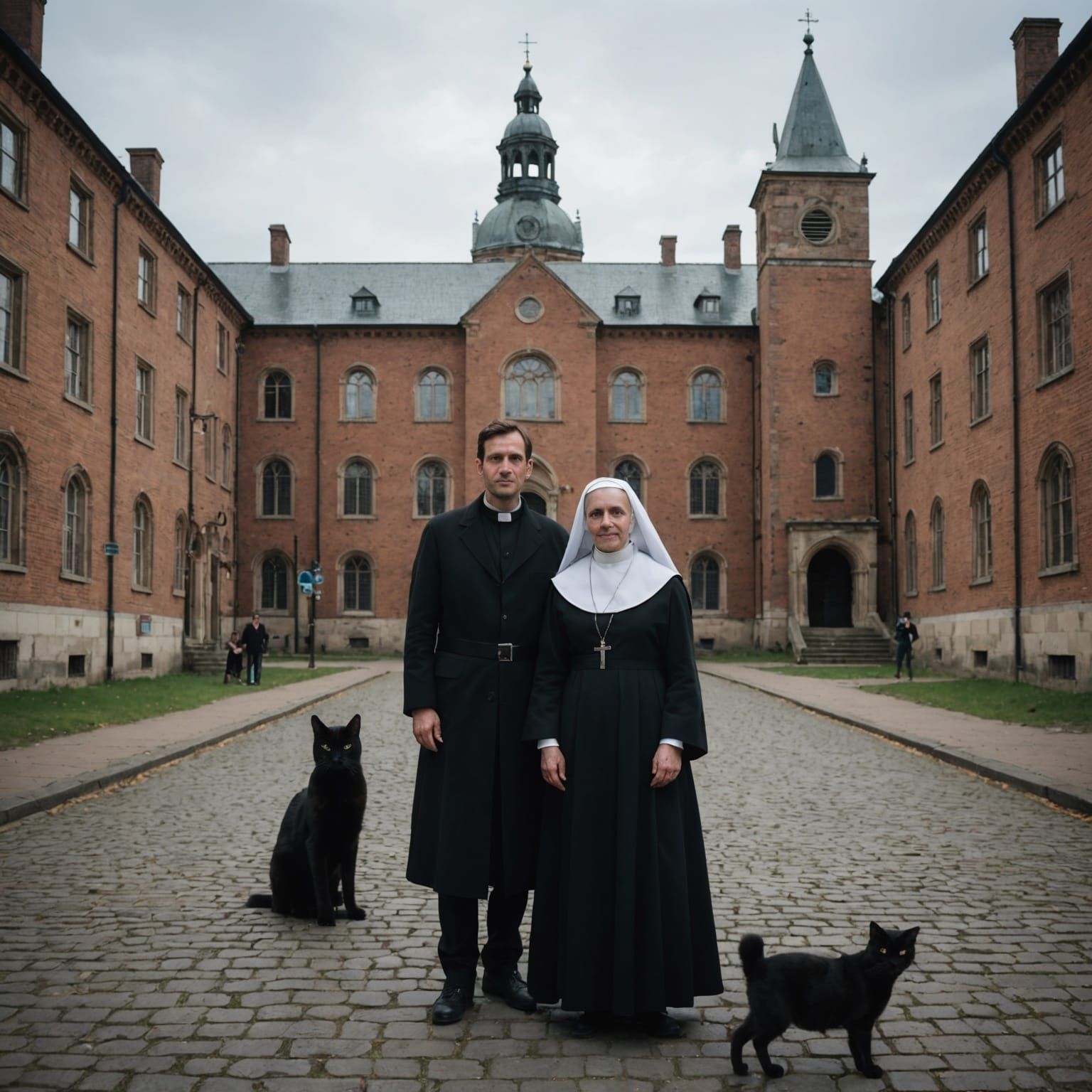 Nun Photobombing Couple With Black Cat