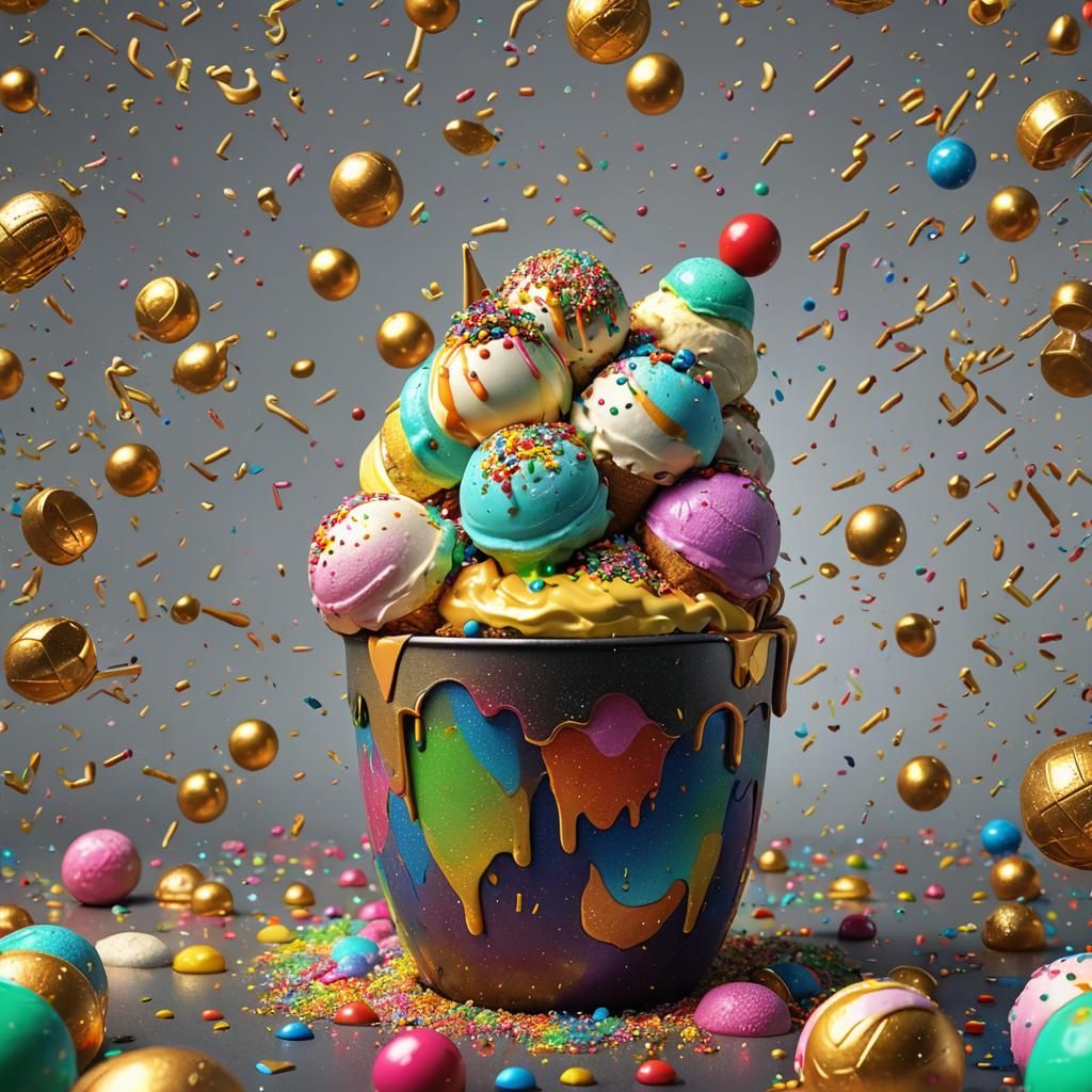 Rainbow Ice Cream in Pot of Gold: Fantasy Art