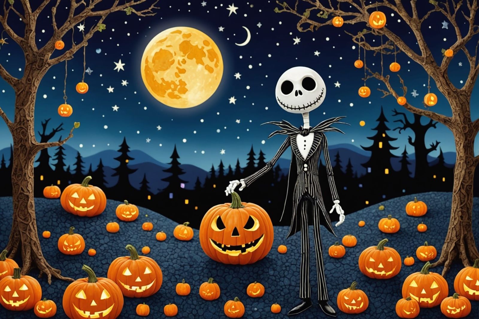 Halloween Jack Skellington in Klimt Crochet Style