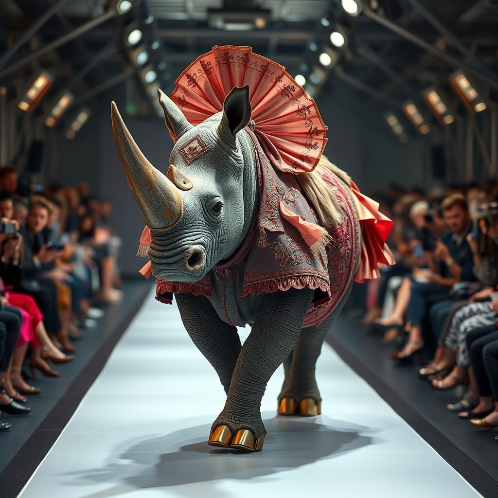 Rhinoceros in Futuristic Couture Struts Down Catwalk
