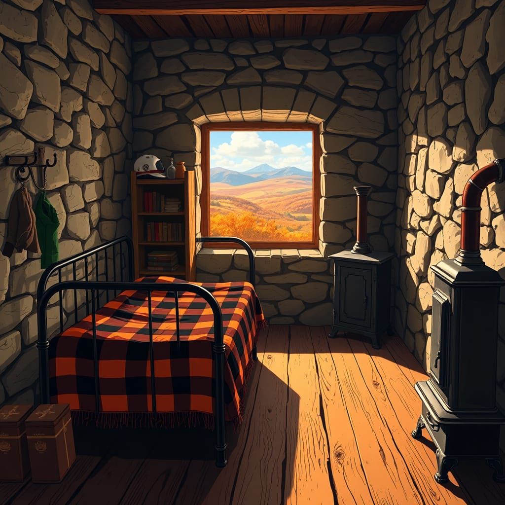 Cozy Room with Autumn View in Cel-Shaded Style