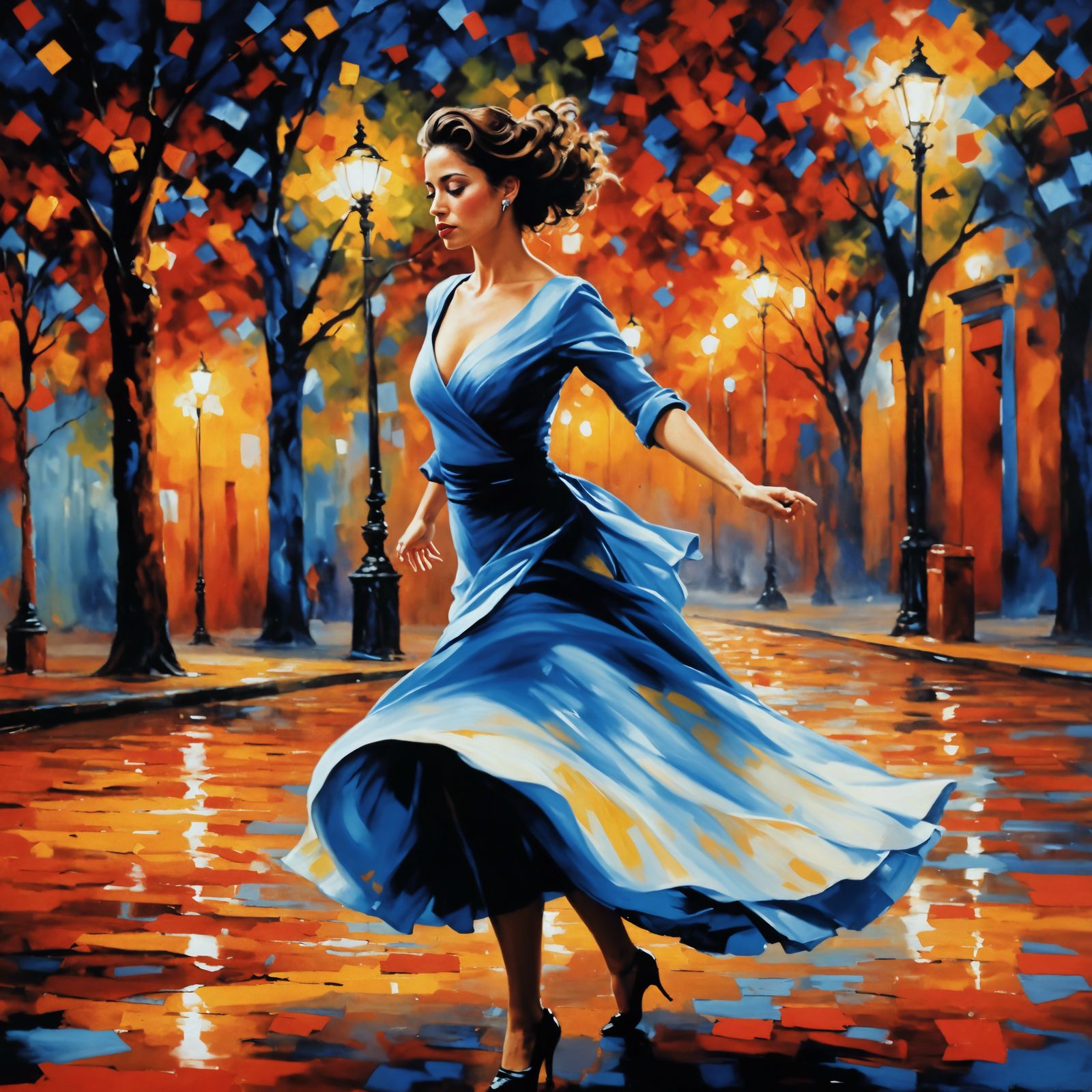 Expressive Tango Dancer's Heartbreak in Neo-Impressionist St...
