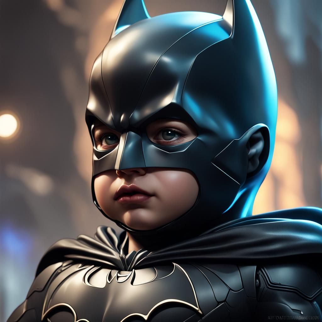 Baby Batman Portrait in Hyperdetailed Style