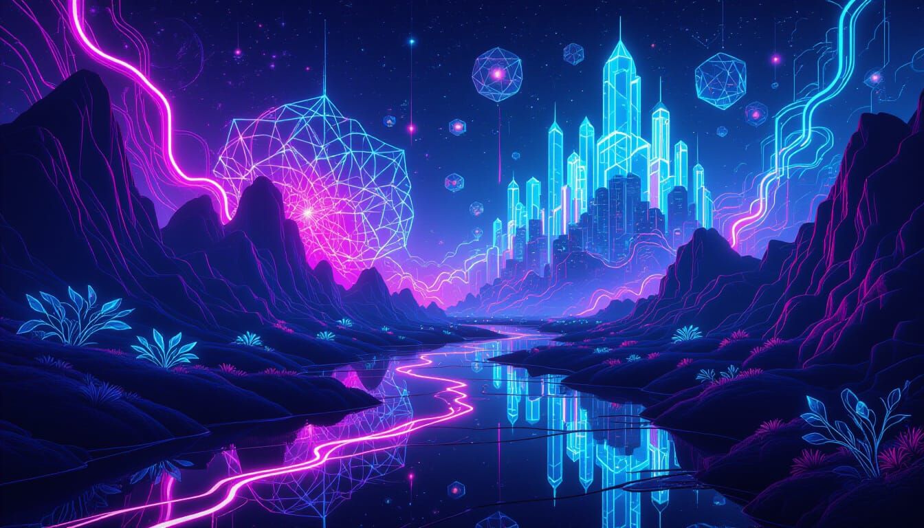 Emergent Neon Fractals in Surreal Cyber-Fantasy