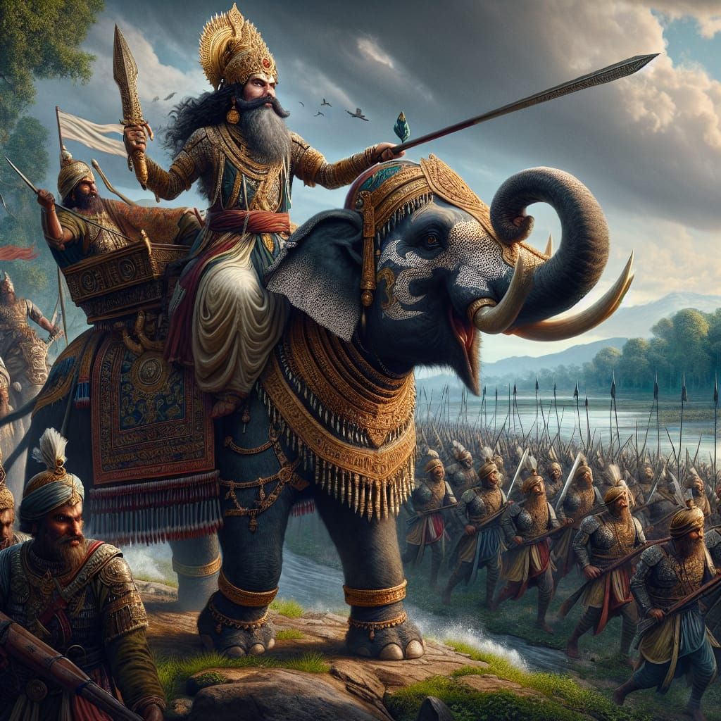 Assamese King Leads Army on War Elephant