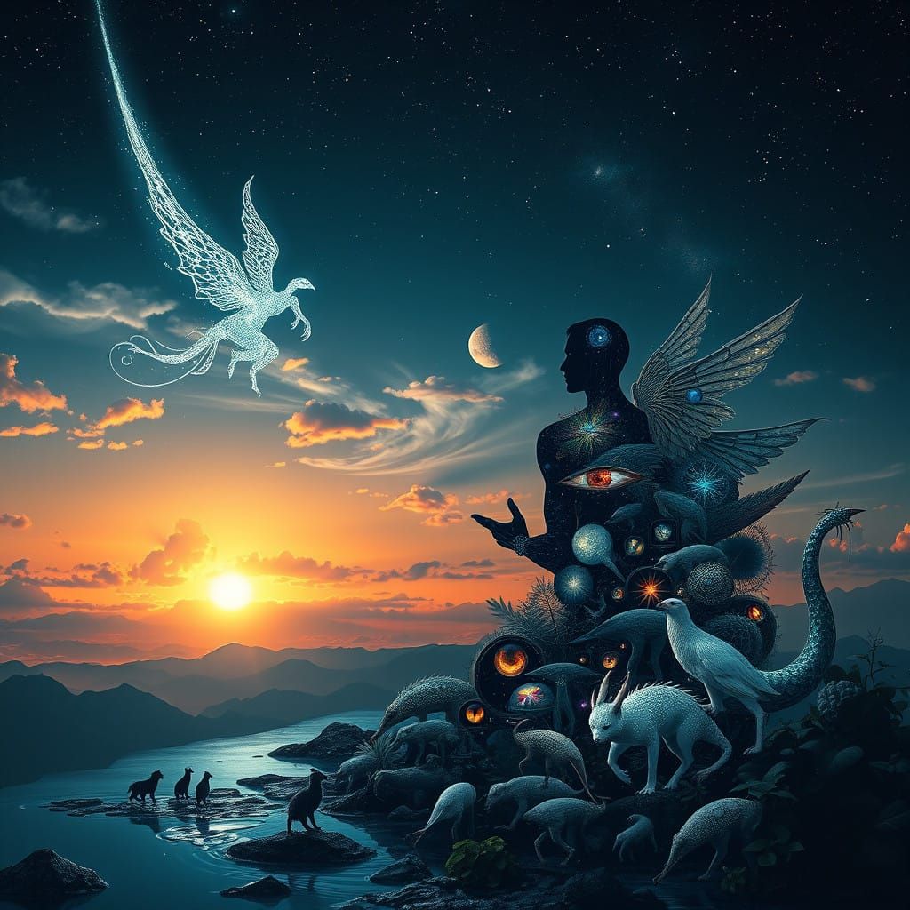 Cosmic Being Rides Comet in Vast Starry Expanse