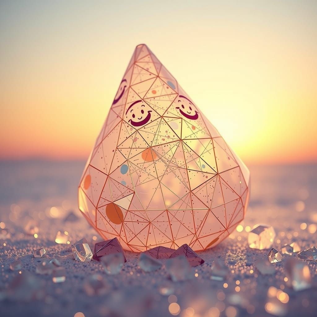 Crumbling Golden Cone with Face in Hyper-Realistic CGI