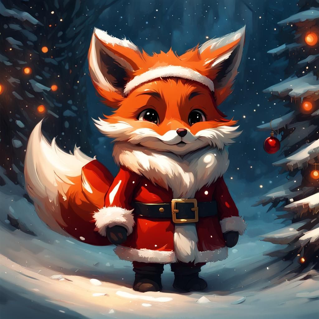 Chibi Fox Santa Claus in Christmas Snow