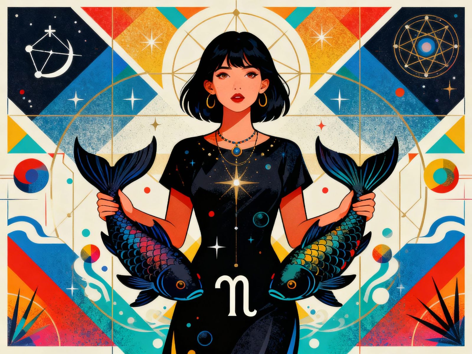 Pop Art Pisces Woman Mystic Astrology Screen Print