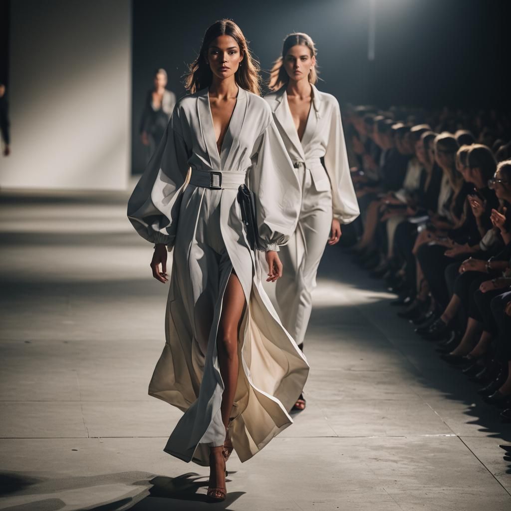 Fashion Model Strutting on Runway in High Contrast