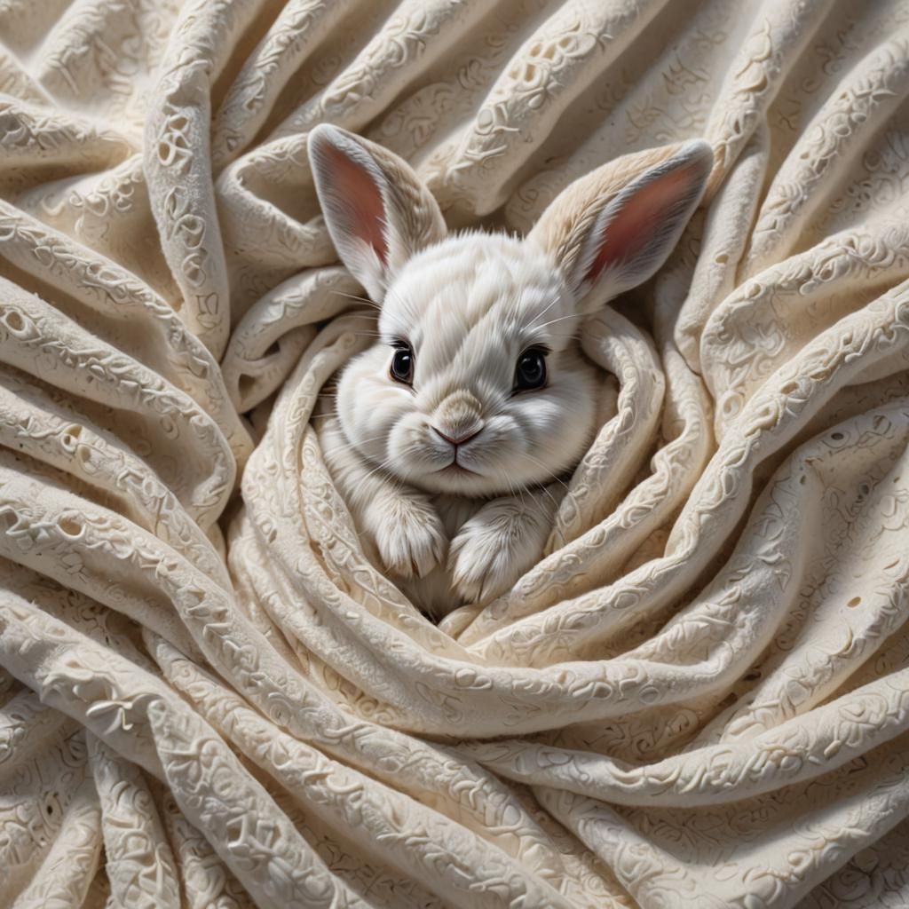 Cute Baby Rabbit Emerges from Blanket