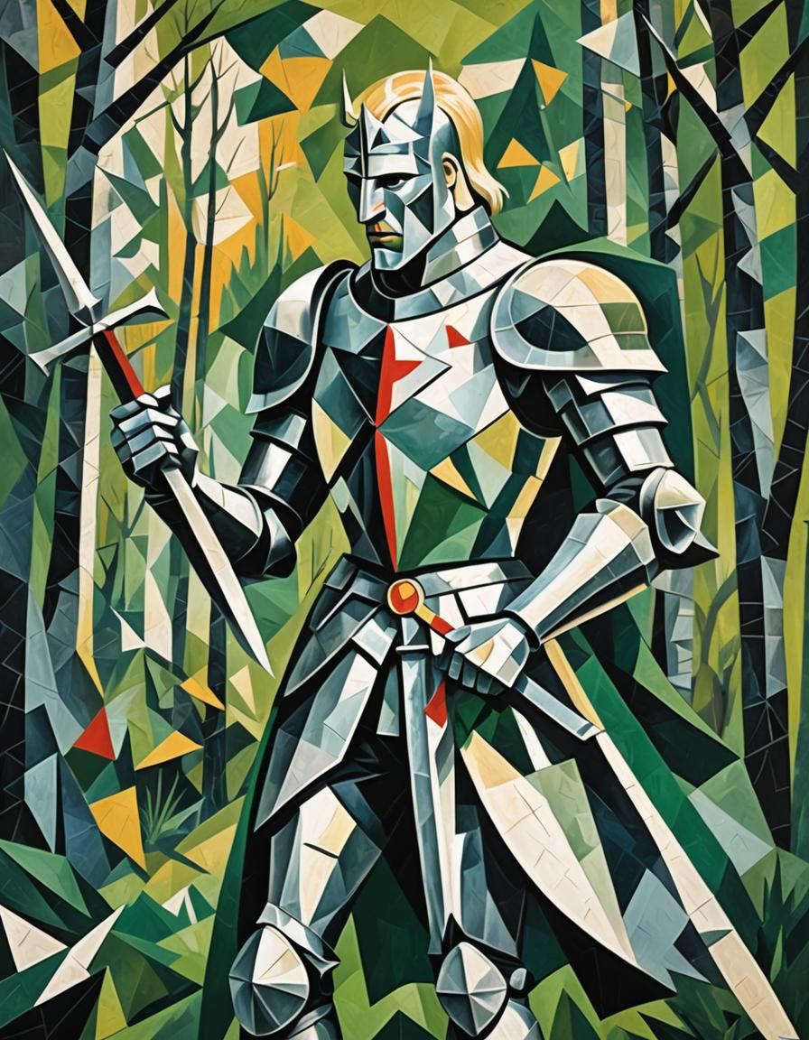 Lancelot Knight with Excalibur in Cubist Style