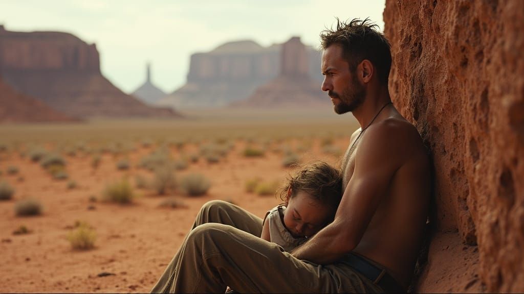 Isolated Dying Man and Sleeping Girl in Monument Valley