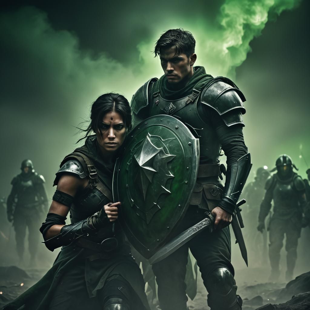 Dystopian Warriors: A Heroic Defense in Dark Fantasy