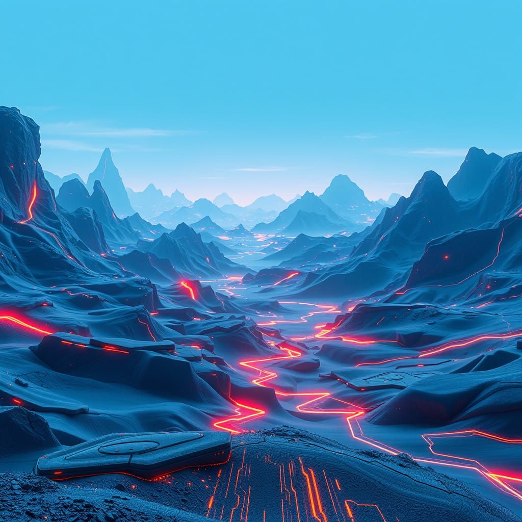 Surreal Digital Realm with Futuristic Computer Landscape