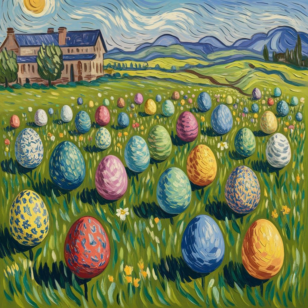 Blossoming Easter Eggs in a Green Meadow