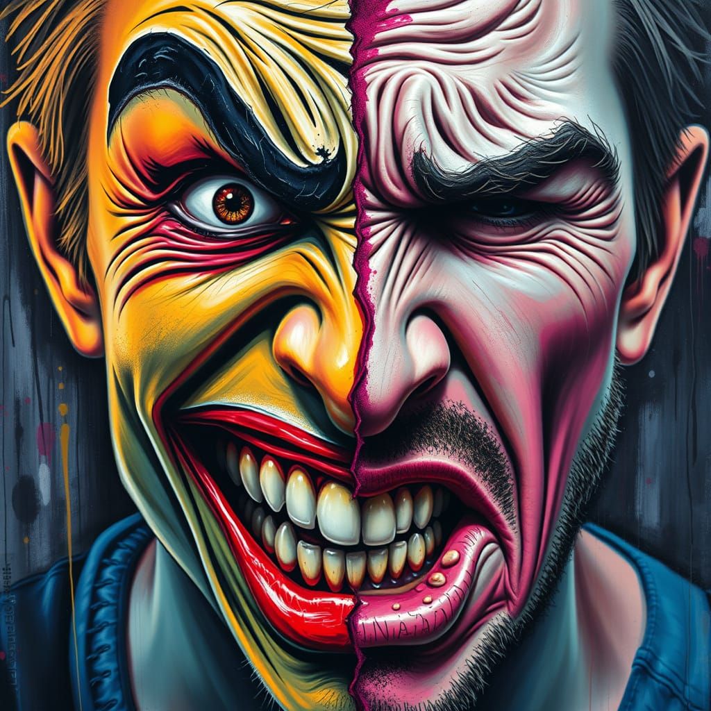 Two Sides: Graffiti Art Portrait of Duality