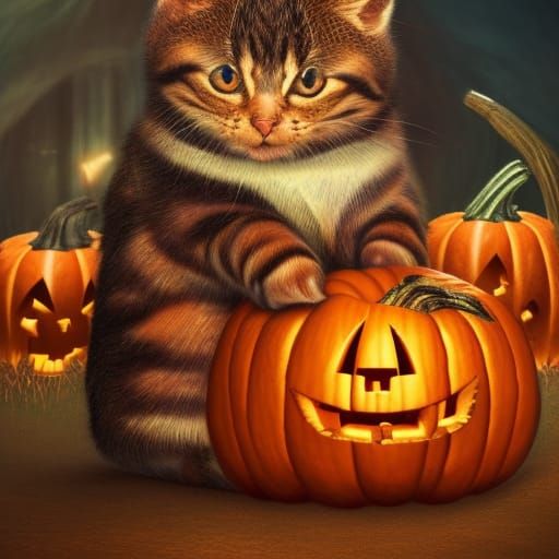 Kittens Inside Pumpkin: Hyperdetailed Digital Painting
