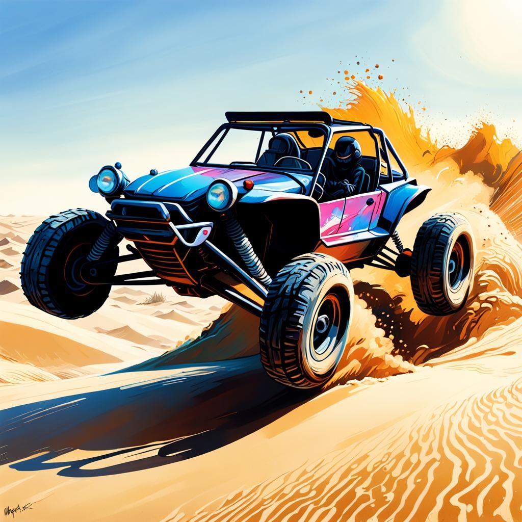 Dune Buggy Jump: Comic Book Style Sand Dunes
