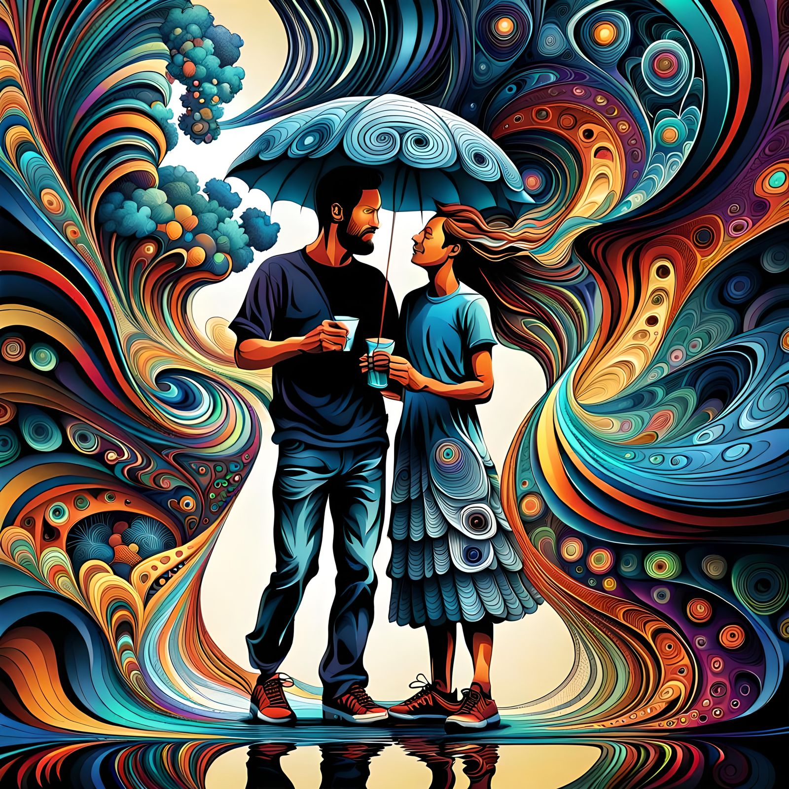 Abstract Fractal Art: Zentangle Wave of Happiness