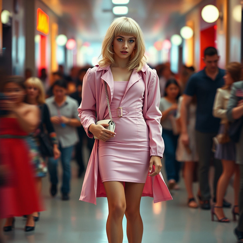Androgynous Teen in Pink Dress, Cinematic Style