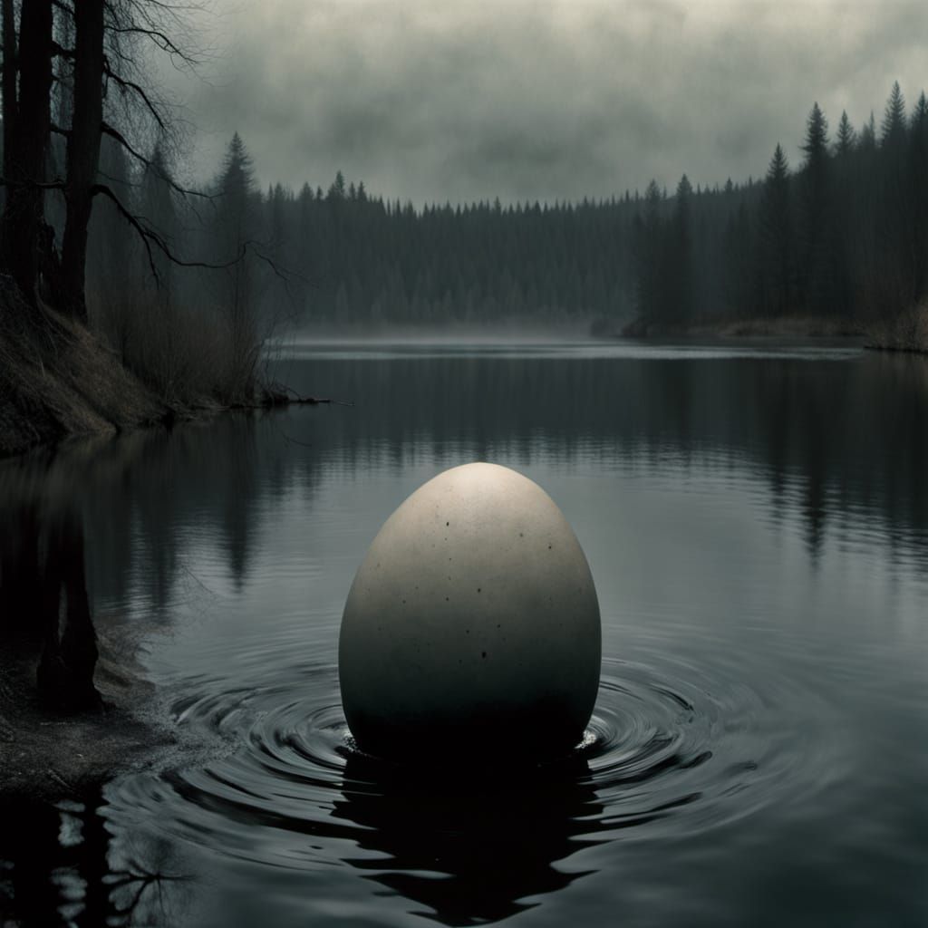 Sinister Egg Floating on a Dark Lake