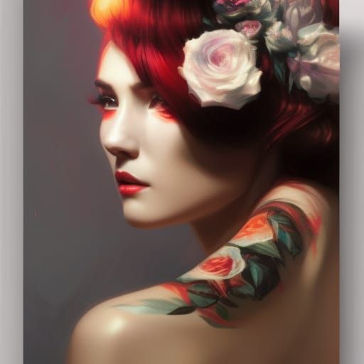 Rose Tattoo Girl: Hyperdetailed Artstation Portrait