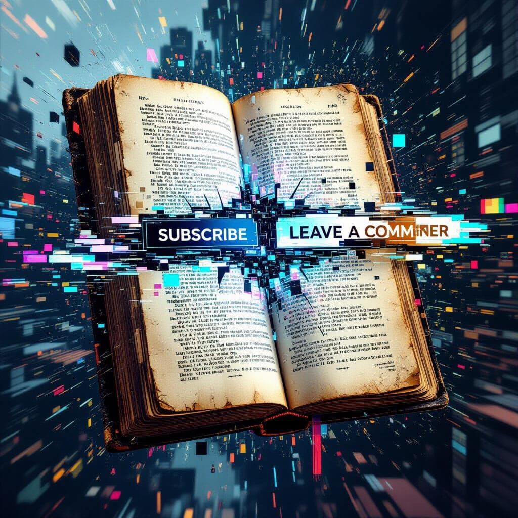 Glitch Art Portrait: Distorted Tome of Knowledge