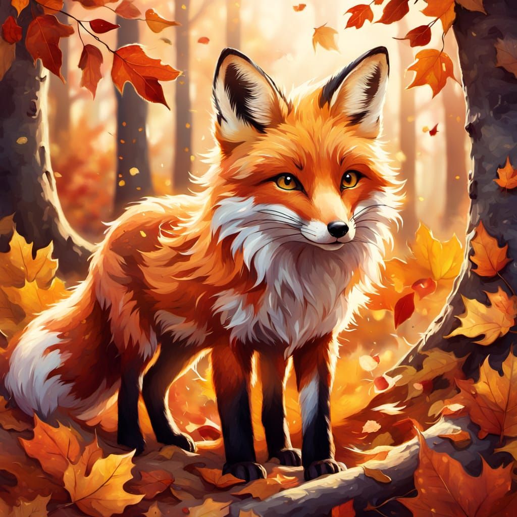 Whimsical Fox in Autumn Leaves