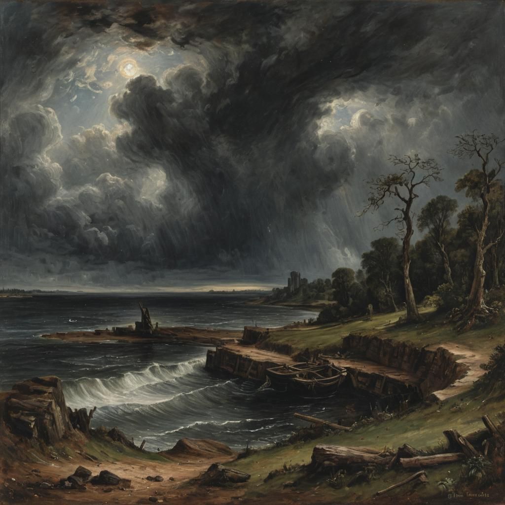 Grimdark Landscape Painting in Romanticism Style