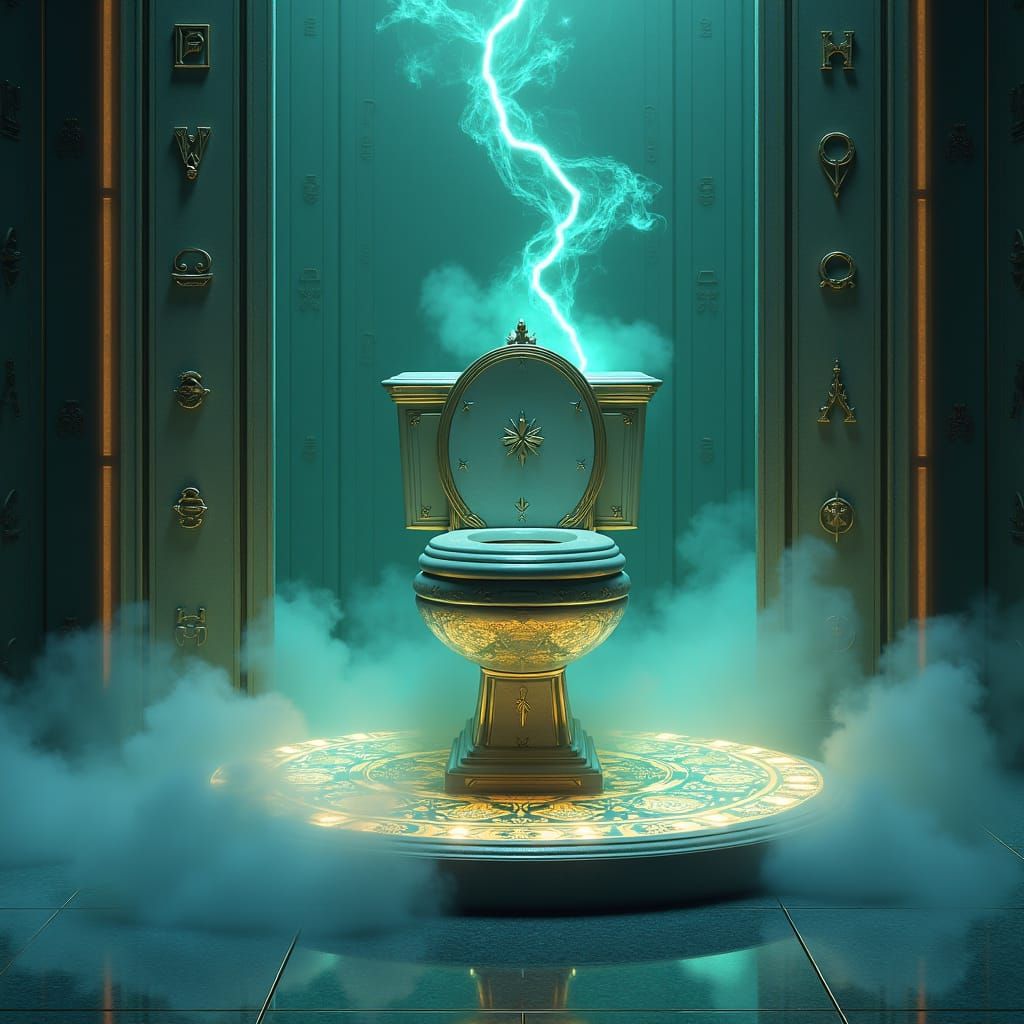 Mystical Toilet on Skibidi Dais in Ethereal Bathroom