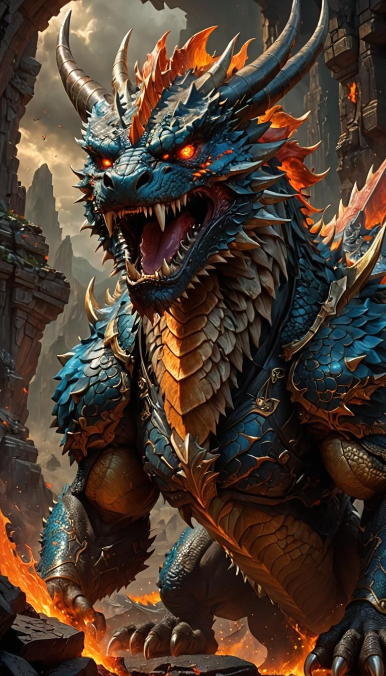 Anime Dragon Roaring in a Lava Landscape