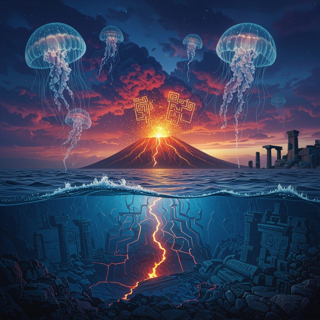 Surreal Underwater Volcano Eruption near Santorini