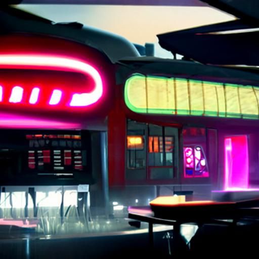 Cyberpunk 1950s Diner with Neon Lights