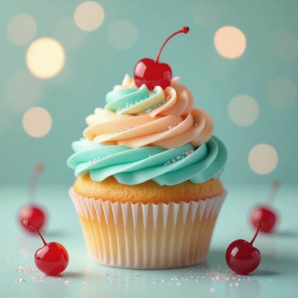 Whimsical Teal and Orange Cupcake with Glitter