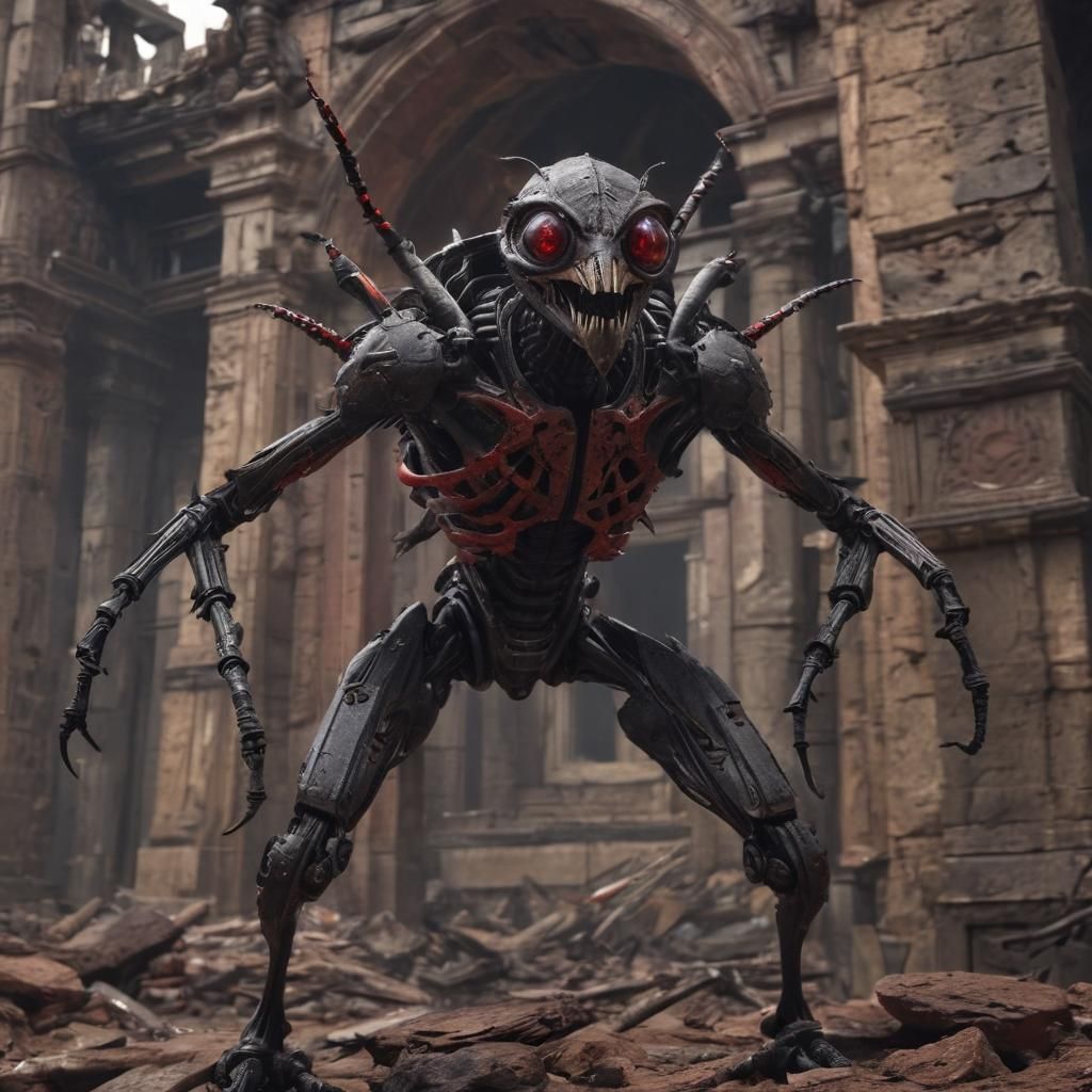 Horrifying Macabre Insectoid Roaming Sci-Fi Ruins